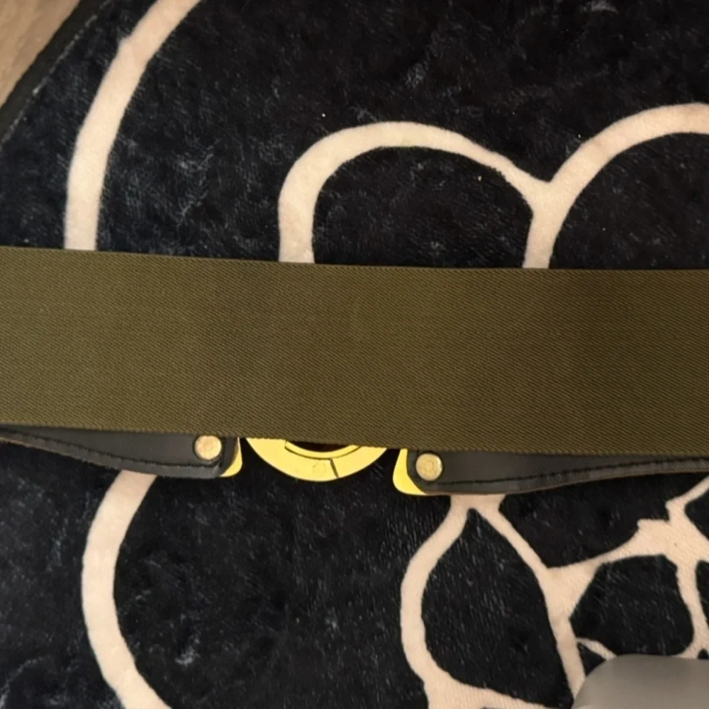 Suede elastic back Olive green Belt With Gold Circular Buckle Size M/L